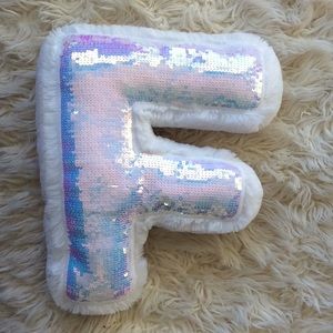 5/$25 Justice sequin and plush initial pillow “F”